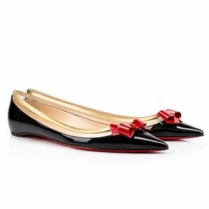 Christian Louboutin Black Flats with Red Bow